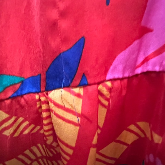 Skies Are Blue Puffed Sleeve Square Neck Tropical Print Dress in Red, Large - Picture 9 of 10